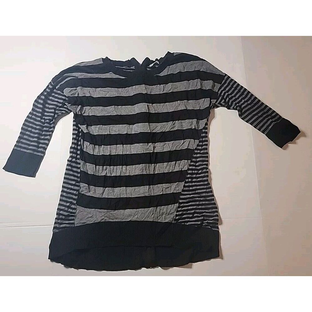 Halogen Black And Grey Stripped Long Sleeve Back Full Zip Top‎